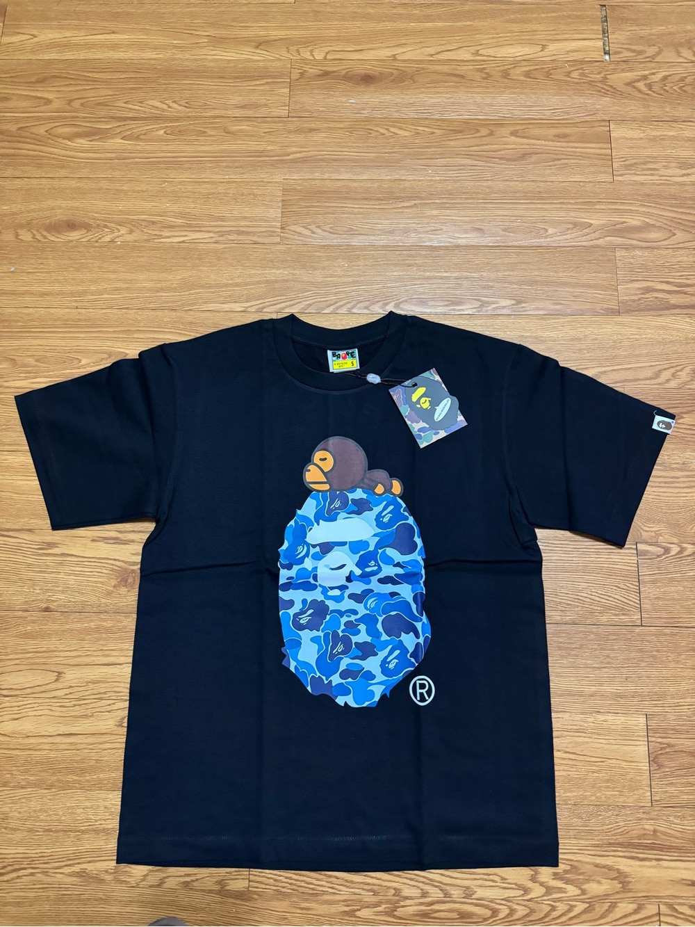 Bape Black T-Shirt Blue Ape logo size S#20